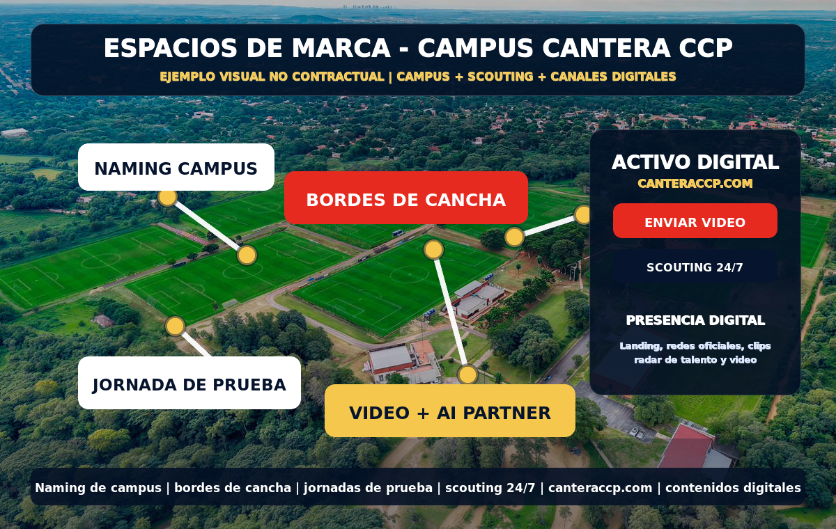 Ejemplo no contractual de espacios de marca físicos y digitales en Campus Cantera CCP